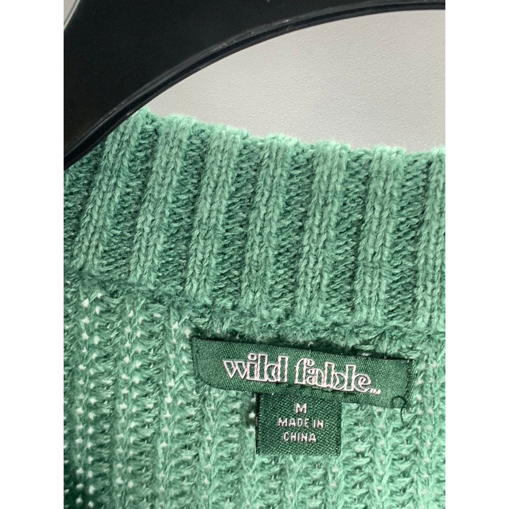 WILD FABLE Women's Dark Green Rib Knit Crewneck Long Sleeve Cropped Sweater SZ M