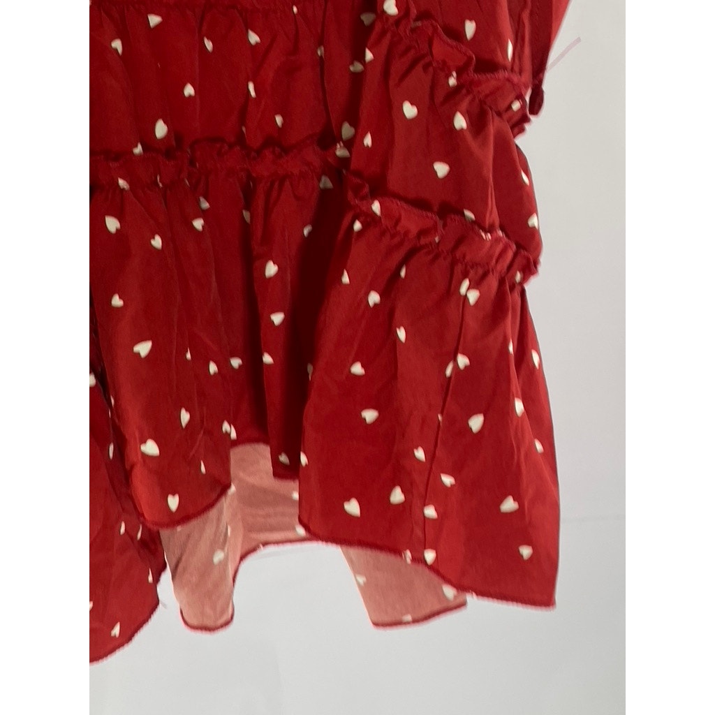 UNBRANDED Women's Red/White Polka Dot Tie-Sleeve Ruffle V-Neck Top SZ S