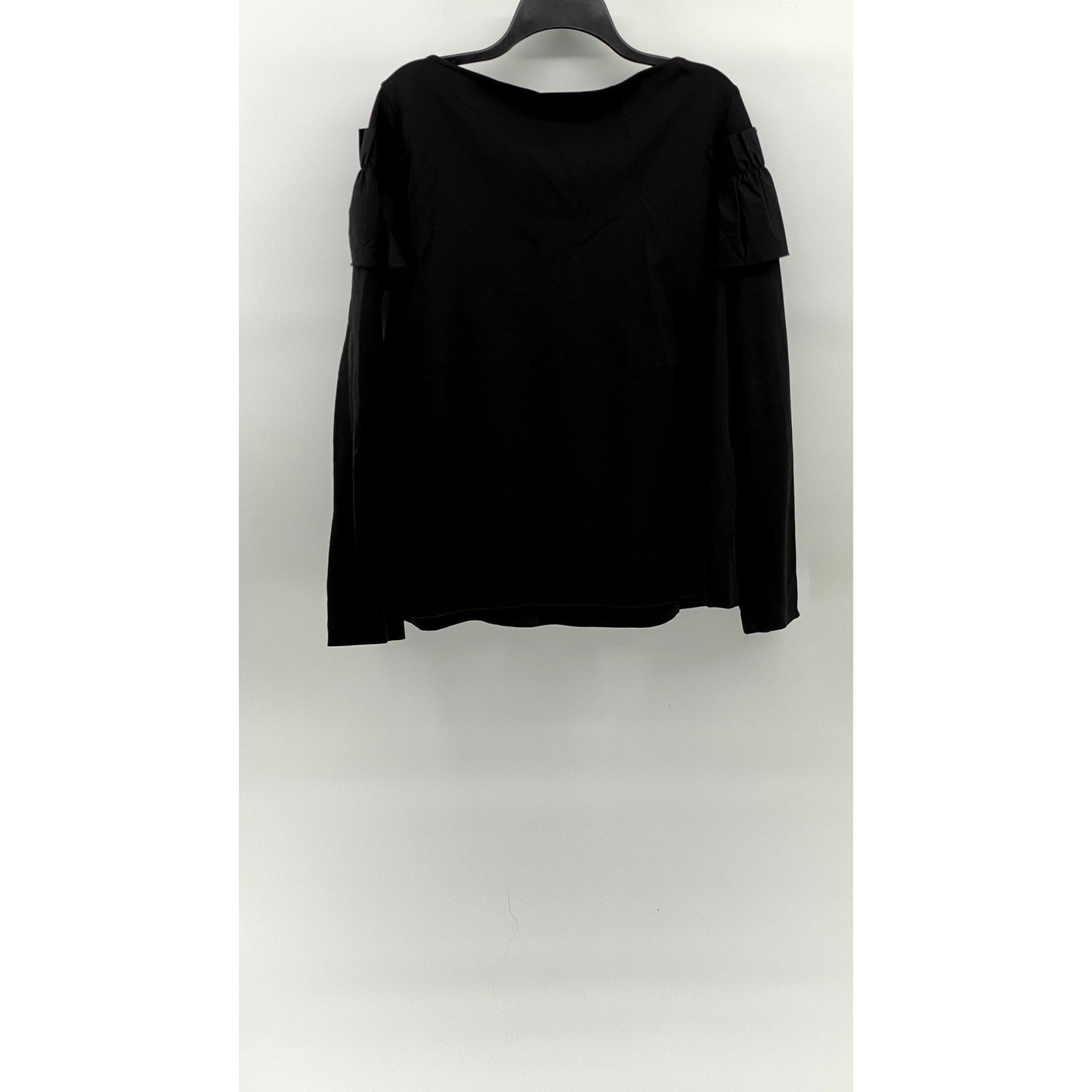 COS Women's Black Boatneck Ruffle-Shoulder Long Sleeve Blouse SZ M