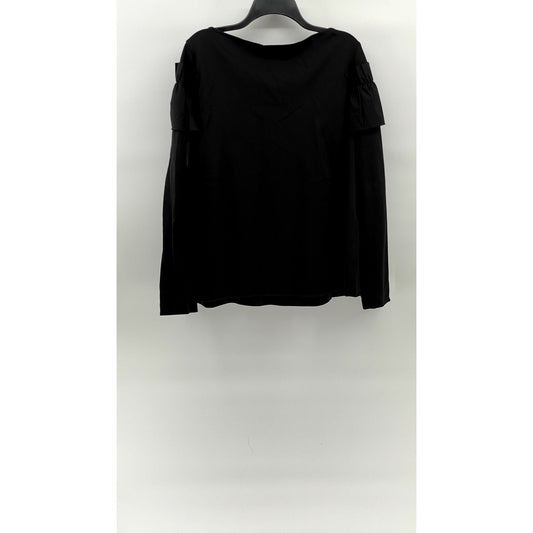 COS Women's Black Boatneck Ruffle-Shoulder Long Sleeve Blouse SZ M