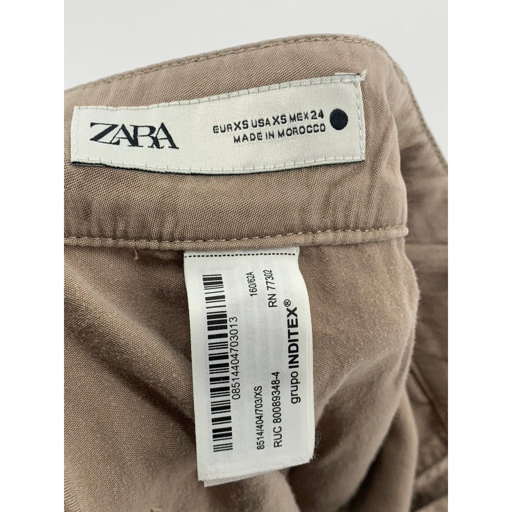 ZARA Women's Beige Lightweight Relaxed-Fit Wide-Leg Pants SZ XS