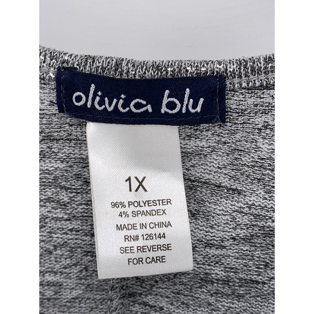 OLIVIA BLU Women's Plus Gray Metallic Scoop-Neck 3/4 Sleeve Top SZ 1X