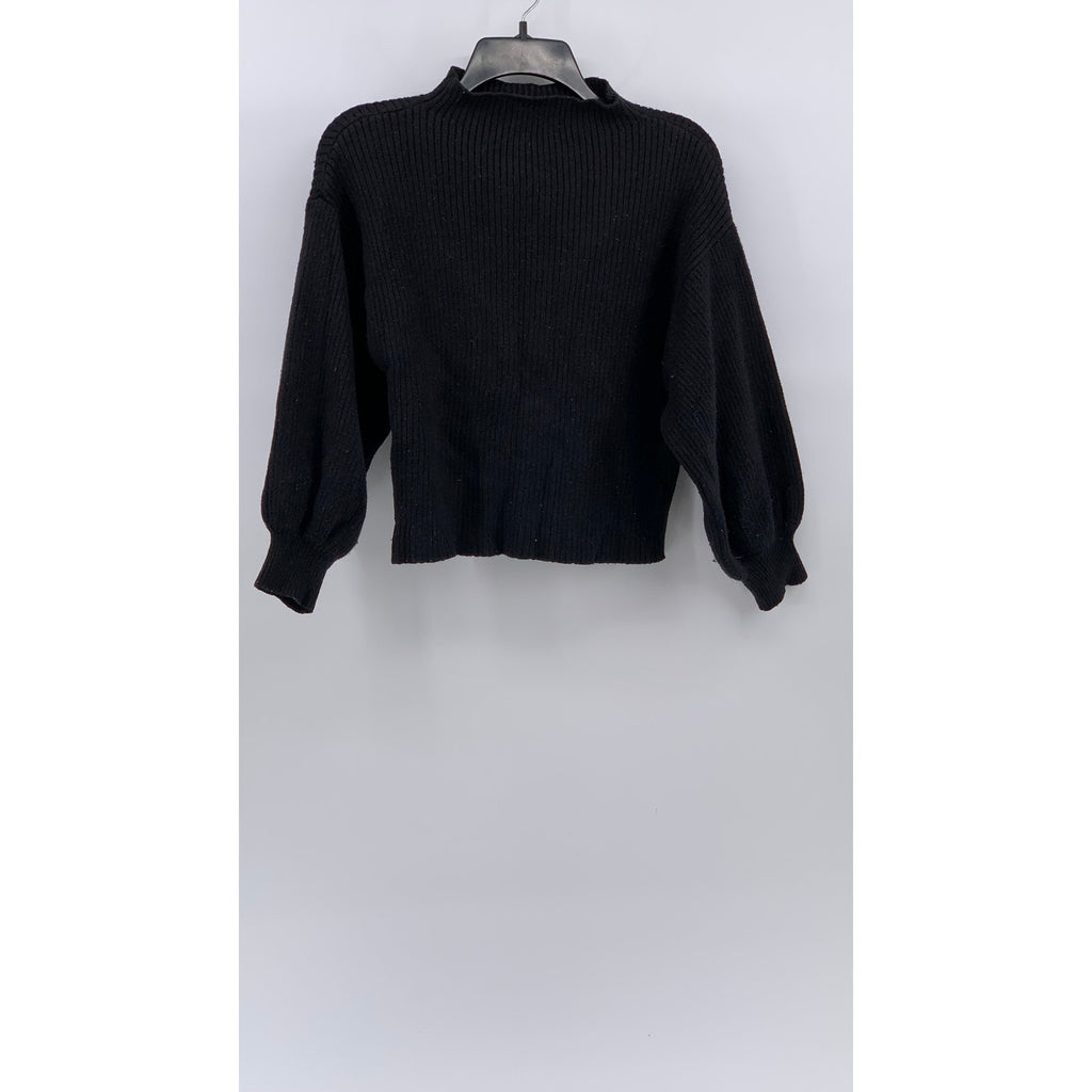 LINE DOT Women's Black Ribbed Mock-Neck Long Sleeve Pullover Sweater SZ S