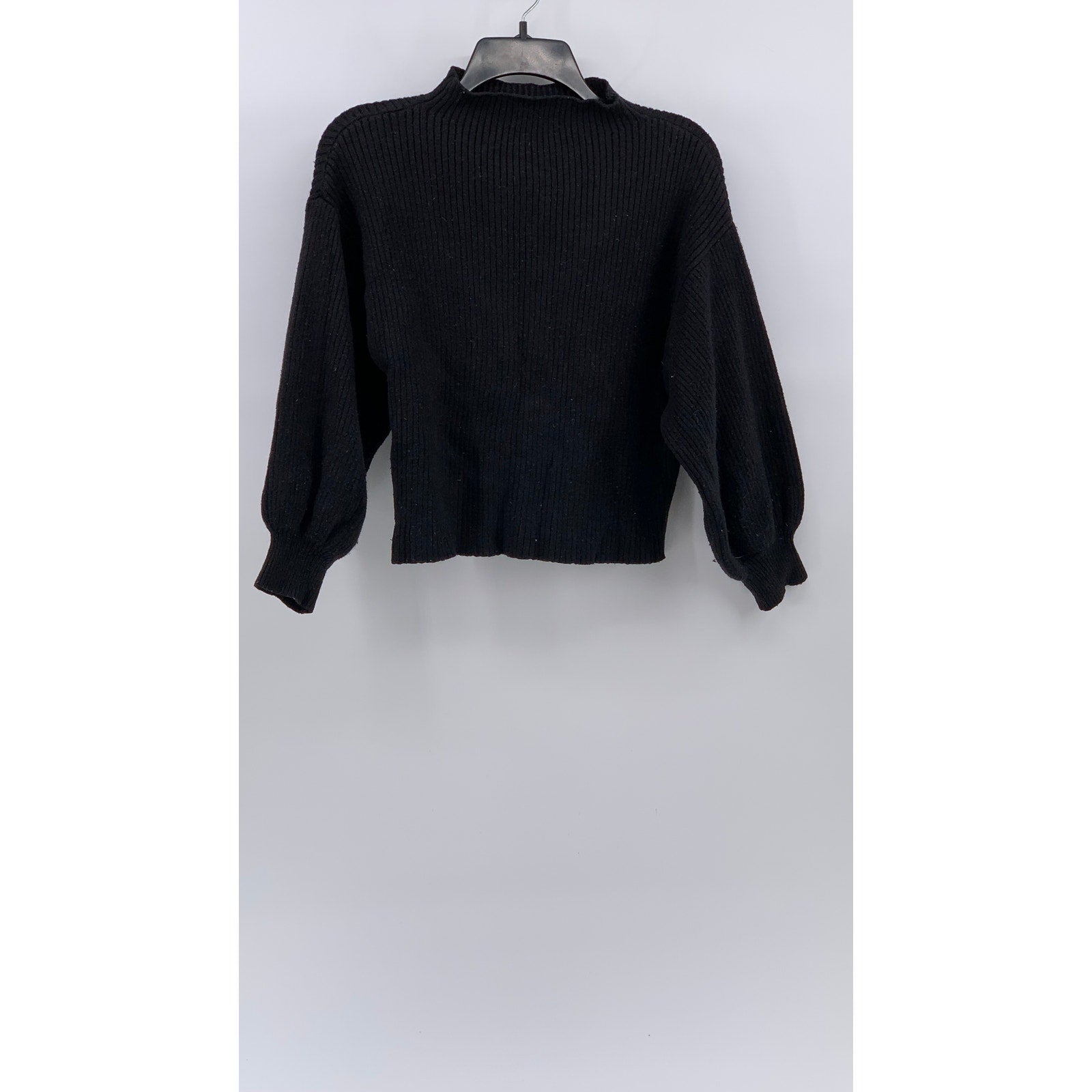LINE DOT Women's Black Ribbed Mock-Neck Long Sleeve Pullover Sweater SZ S