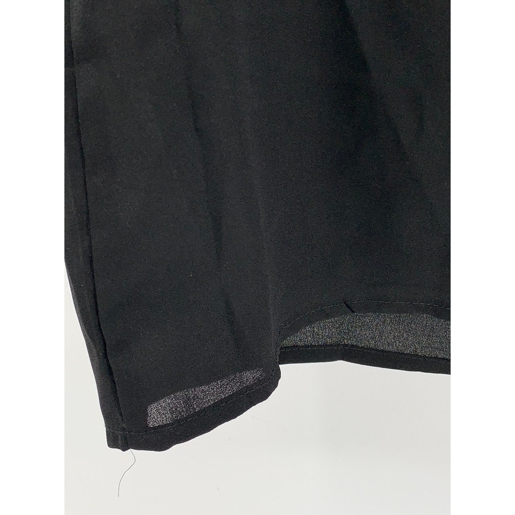 UNBRANDED Women's Black Neck-Tie Short Sleeve Top SZ L