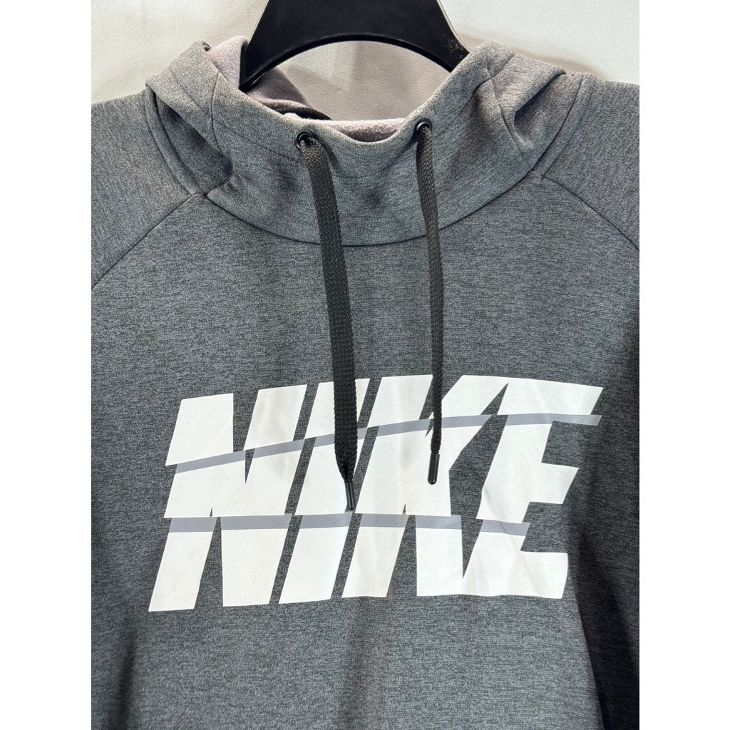 NIKE Men's Gray Dri-Fit Training Therma Large Logo Pullover Hoodie SZ 2XL