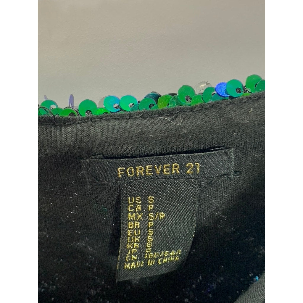 FORVEER 21 Women's Green Straight-Neck Sequin Embellished Crop Tank Top SZ S