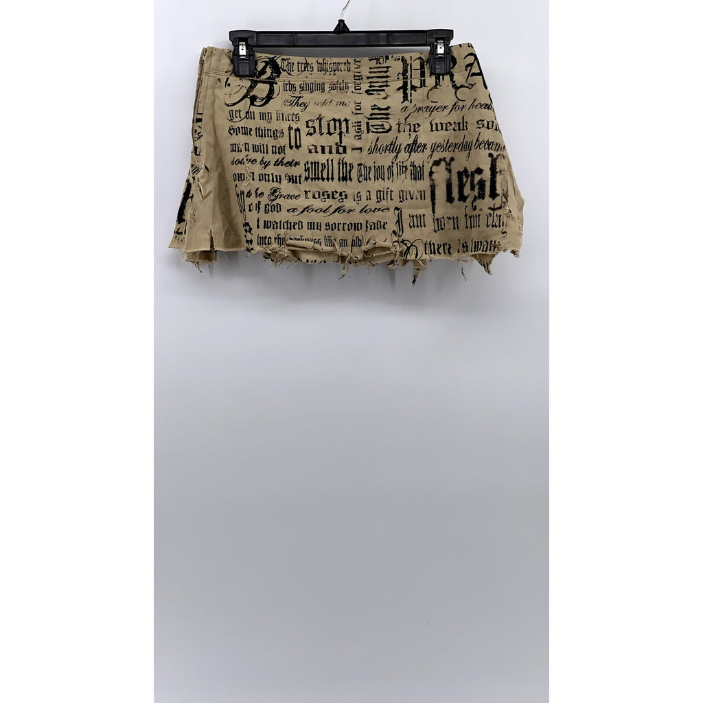 BODY CITATED Women's Tan Distressed Newspaper Logo Mini Skirt SZ S