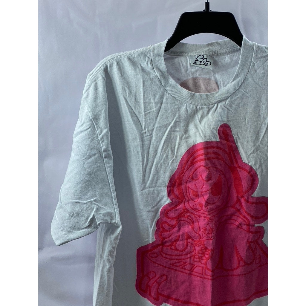 SSOP Men's White-Red DJ Graphic Crewneck Short Sleeve T-Shirt SZ L