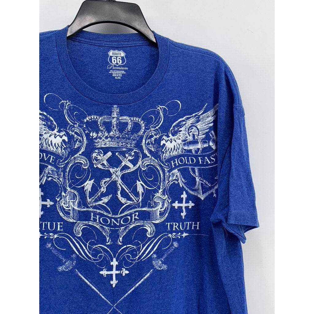 ROUTE 66 Men's Blue Y2K Printed Crewneck Short Sleeve T-Shirt SZ XL