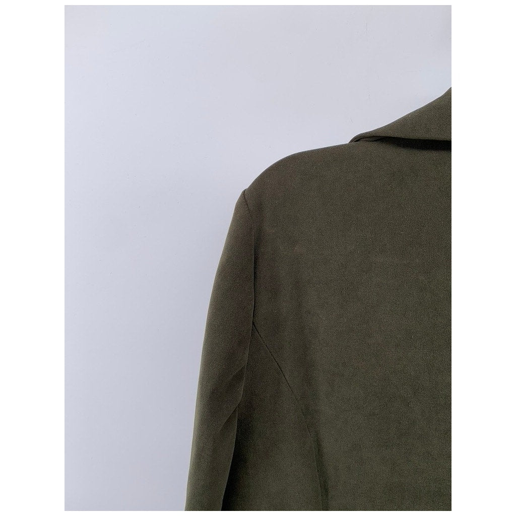 FASHION BUG Women's Vintage Olive Green Three-Button Notch Collar Coat SZ M