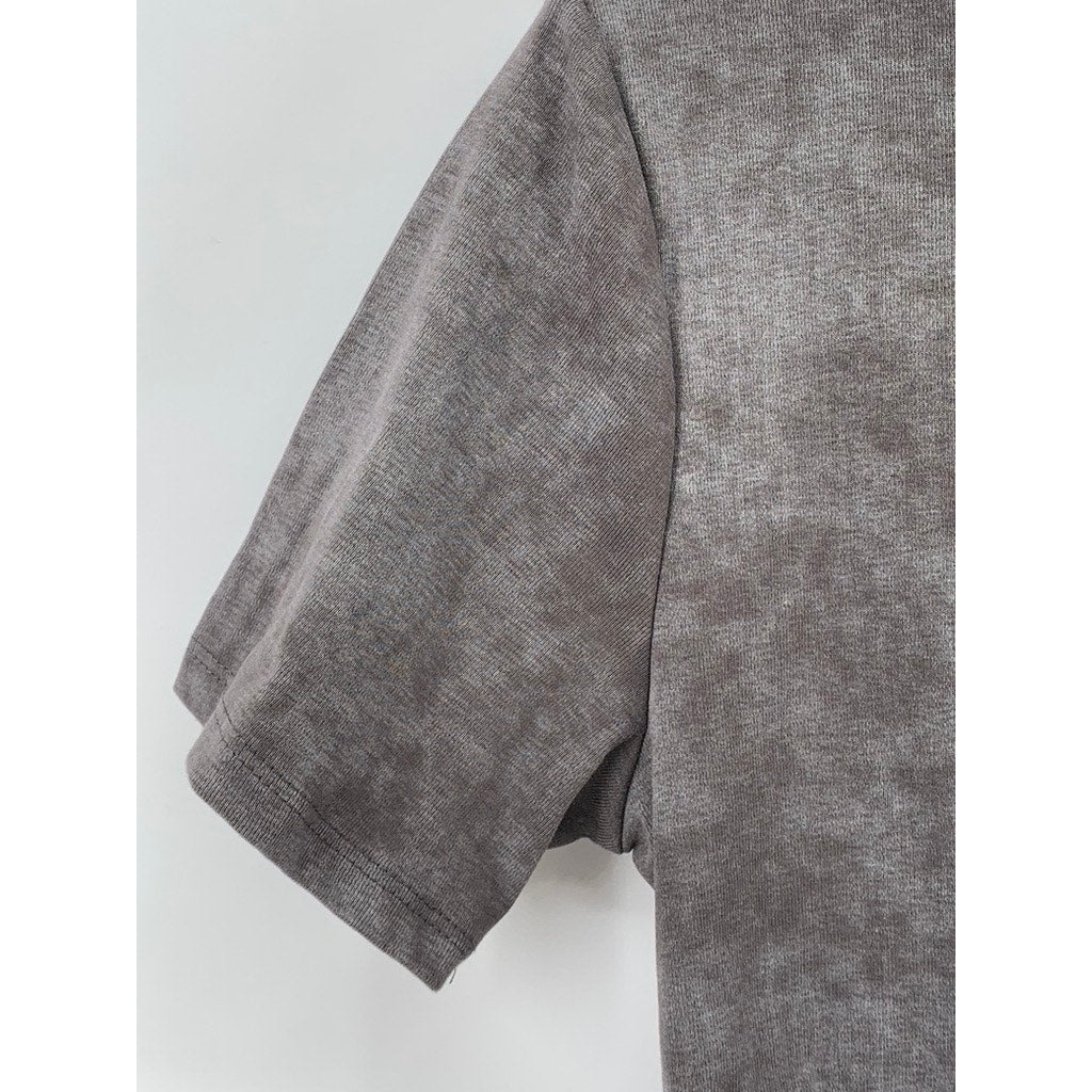 UNBRANDED Women's Gray Tie-Dye Crewneck Positive Logo Side-Ruched Casual Top SZS