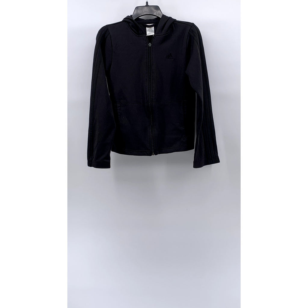 ADIDAS Women's Black Mesh Zip-Up Long Sleeve Active Hooded Jacket SZ M