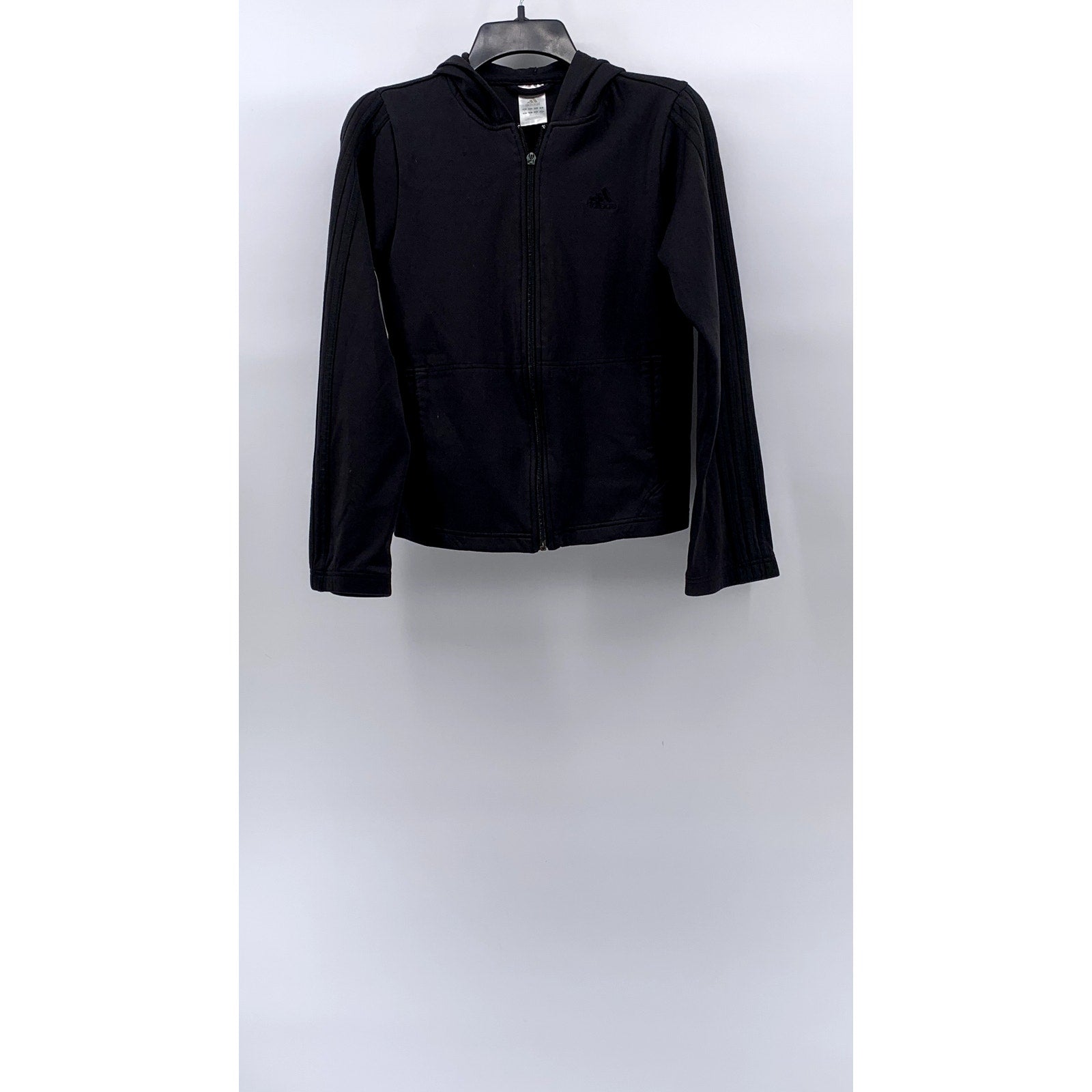 ADIDAS Women's Black Mesh Zip-Up Long Sleeve Active Hooded Jacket SZ M