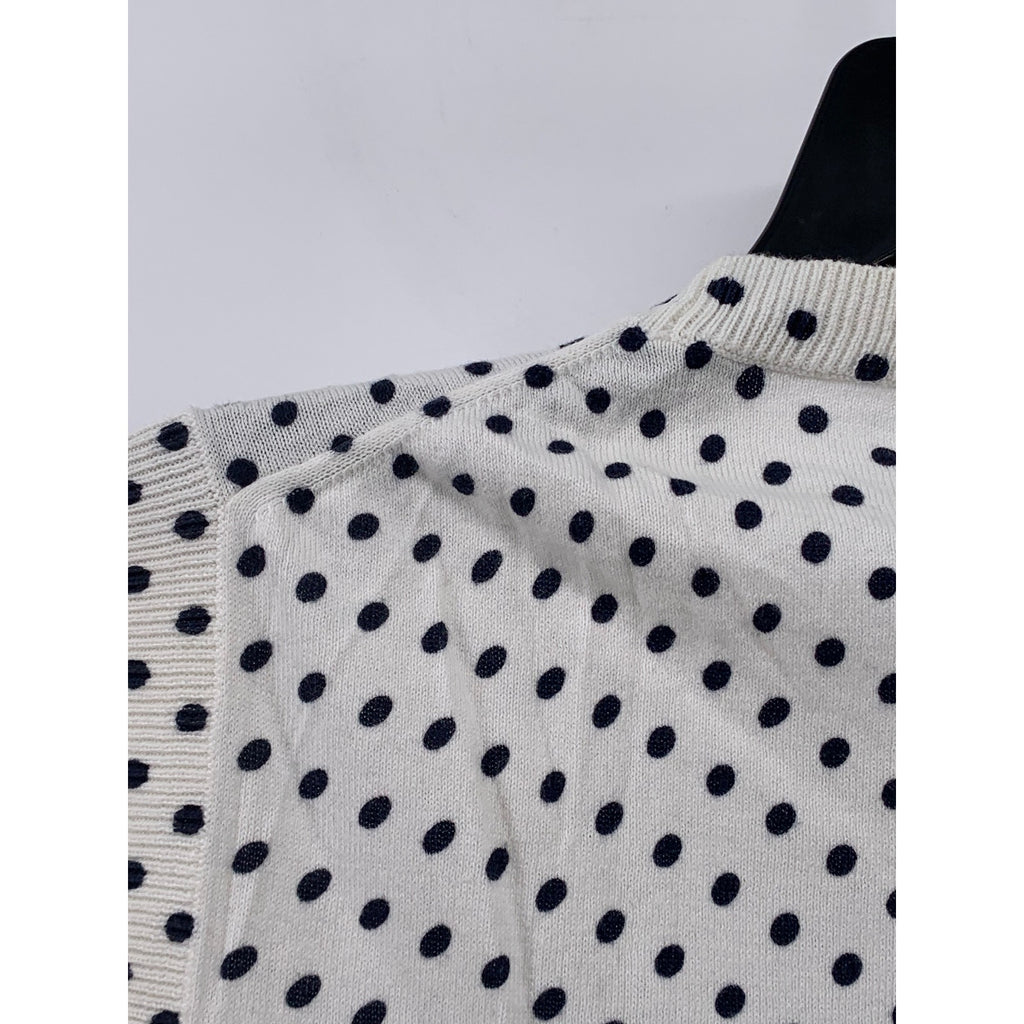 J.CREW Women’s White-Navy Polka Dot Crewneck Caryn Shell Sleeveless Top SZ L