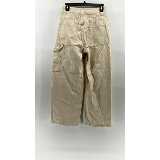 AMYWINEHOUSE Women's Beige Denim Relaxed-Fit Baggy Carpenter Pants SZ L
