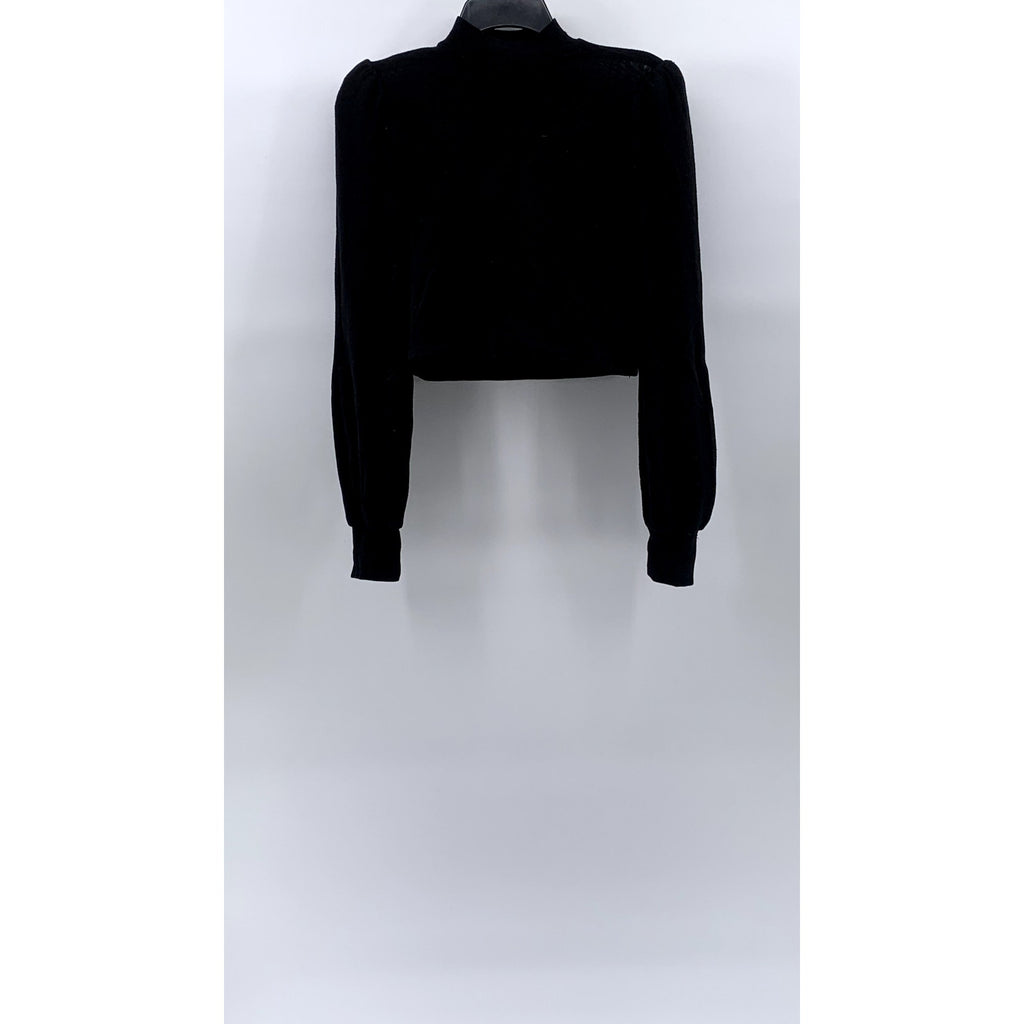 REFORMATION JEANS Women's Black Mock-Neck Long Puff Sleeve Cropped Sweater SZ XS