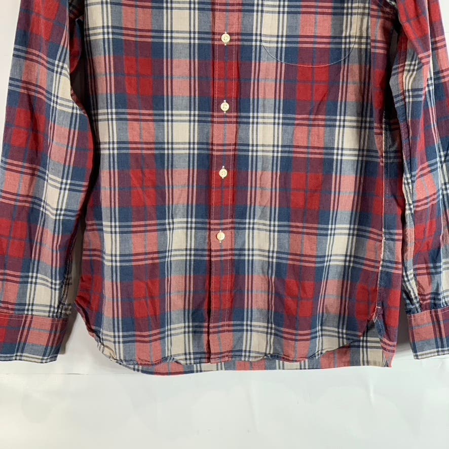 J.CREW Men's Red/Navy Plaid Cotton Slim-Fit Button-Up Long Sleeve Shirt SZ M