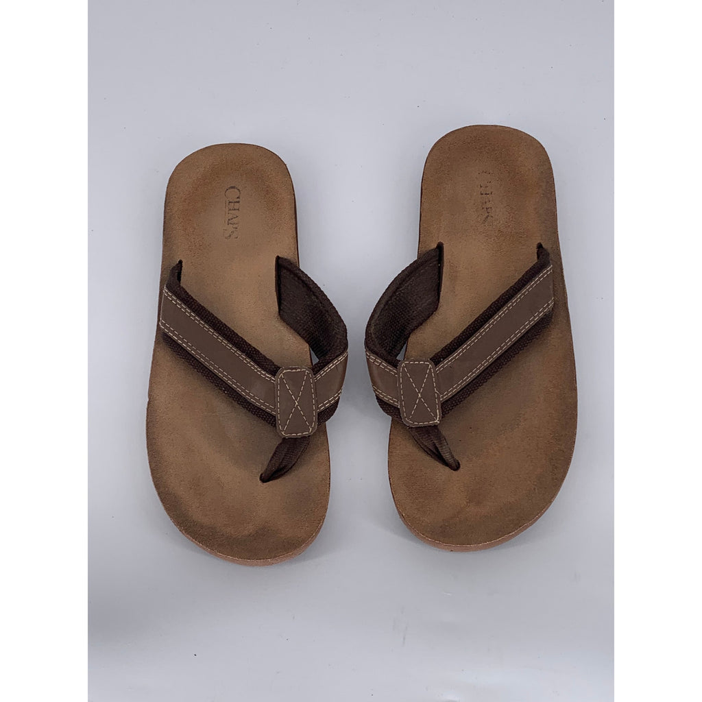 CHAPS Men's Brown Leather Thong Summer Sandals SZ 10-11