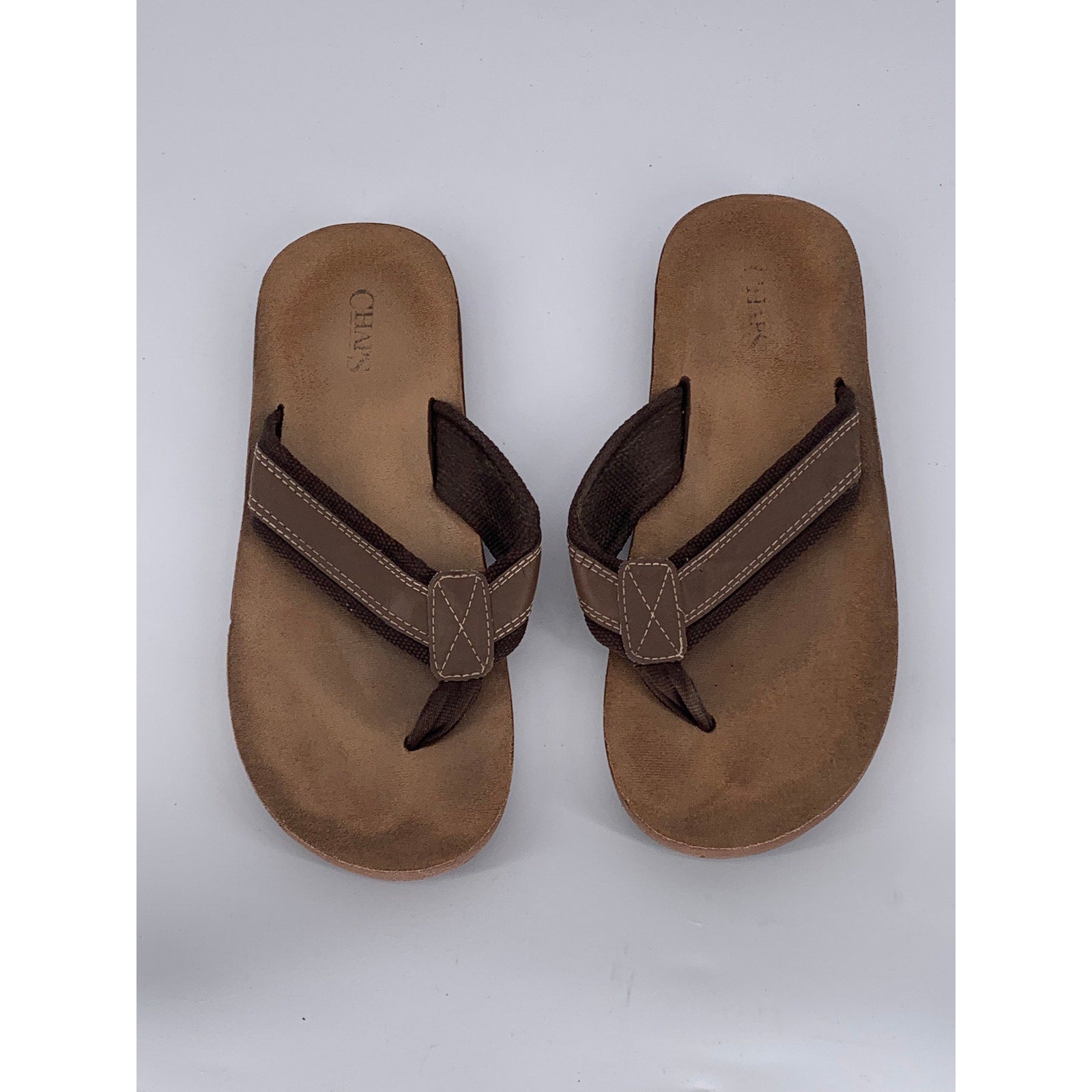 CHAPS Men's Brown Leather Thong Summer Sandals SZ 10-11