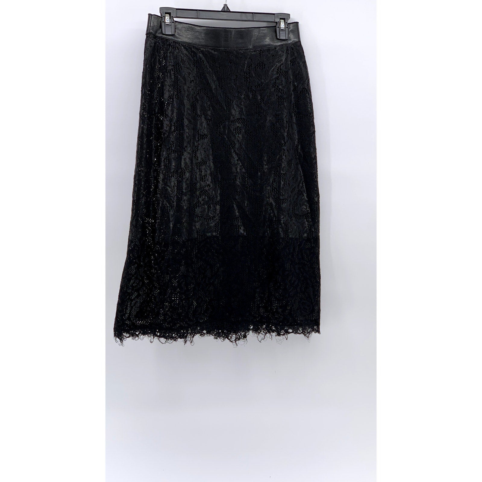 SHANGXIA Women's Black Wool-Blend Lace Side-Button A-Line Midi Skirt SZ L
