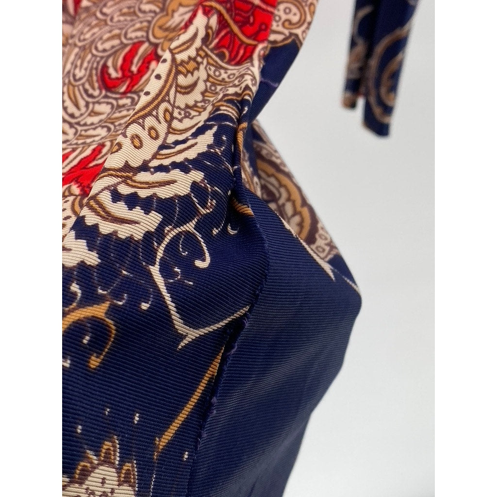 RICHARD SHOPS Women's Red-Navy Dragon Print Henley Long Sleeve Maxi Dress SZ 14