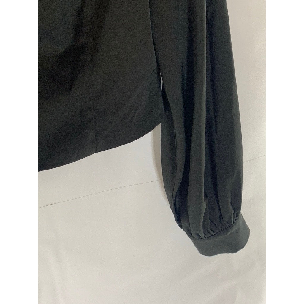 ASTR THE LABEL Women's Black Solid Straight-Neck Long Sleeve Crop Top SZ L