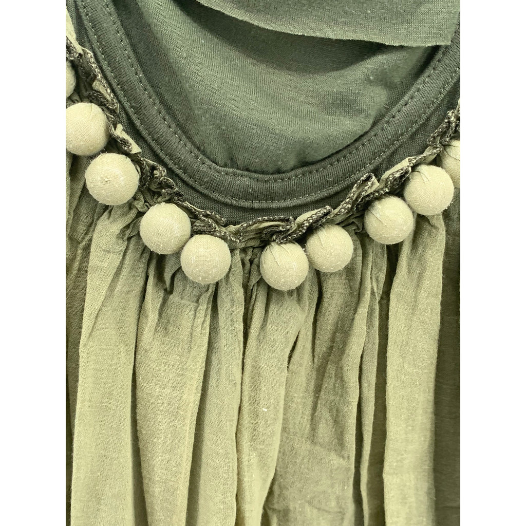 M+P+E Women's Green Scoop-Neck Ball Detail Ruffle Tank Top SZ M
