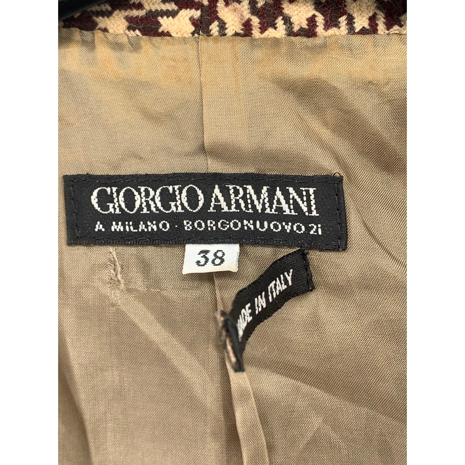 GIORGIO ARMANI Men’s Brown Wool Houndstooth One-Button Long Sleeve Blazer SZ 38