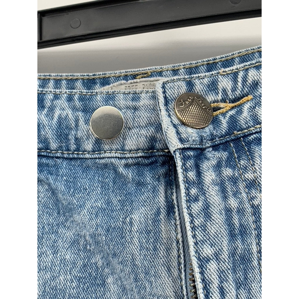 FREE PEOPLE Women's Blue-White Bleached Raw-Hem Distressed Cut-Off Shorts SZ 27