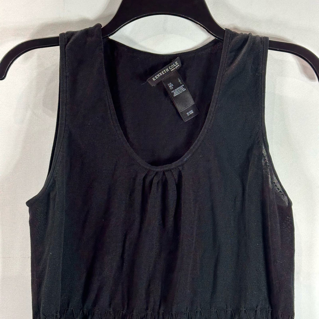 KENNETH COLE NEW YORK Women's Black Silk Deep Scoop-Neck Textured Tank Top SZ L