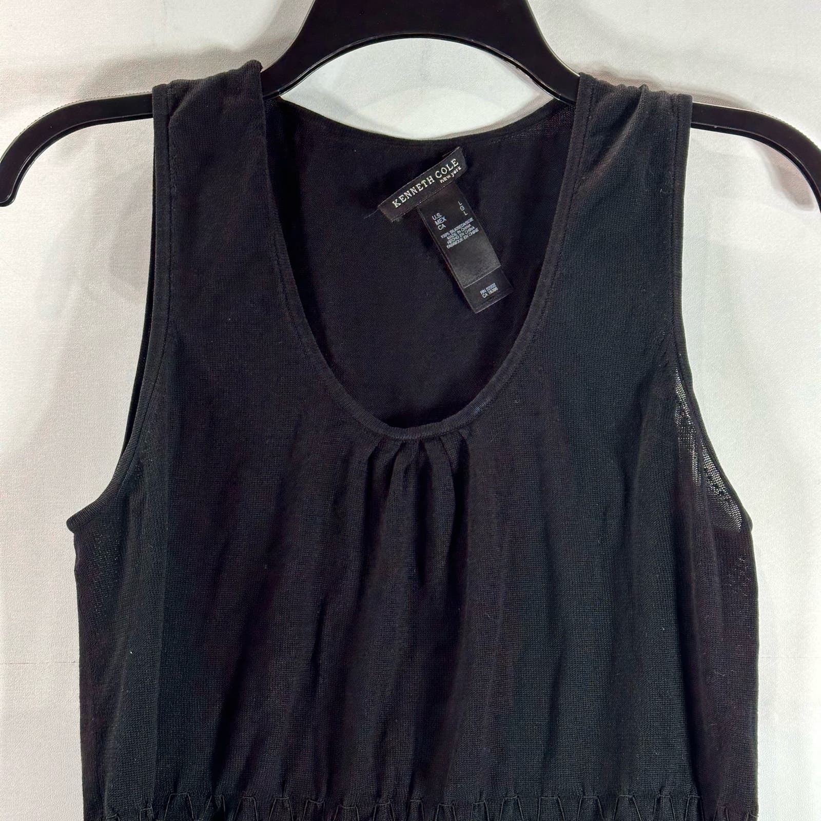 KENNETH COLE NEW YORK Women's Black Silk Deep Scoop-Neck Textured Tank Top SZ L