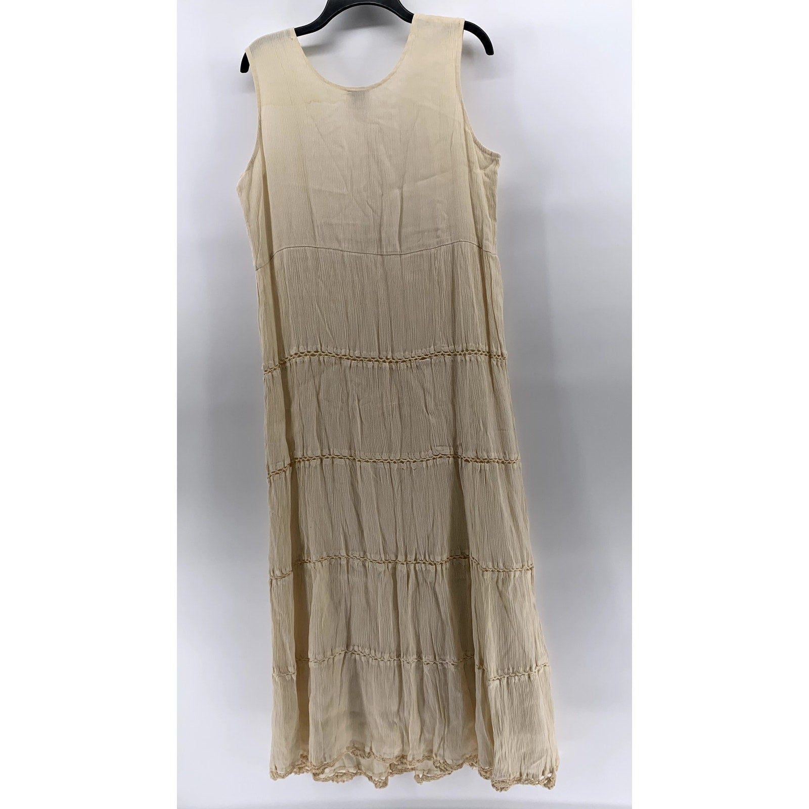 MIDNIGHT VELVET Women's Vintage Tan Scoop-Neck Sleeveless Tiered Maxi Dress SZ L