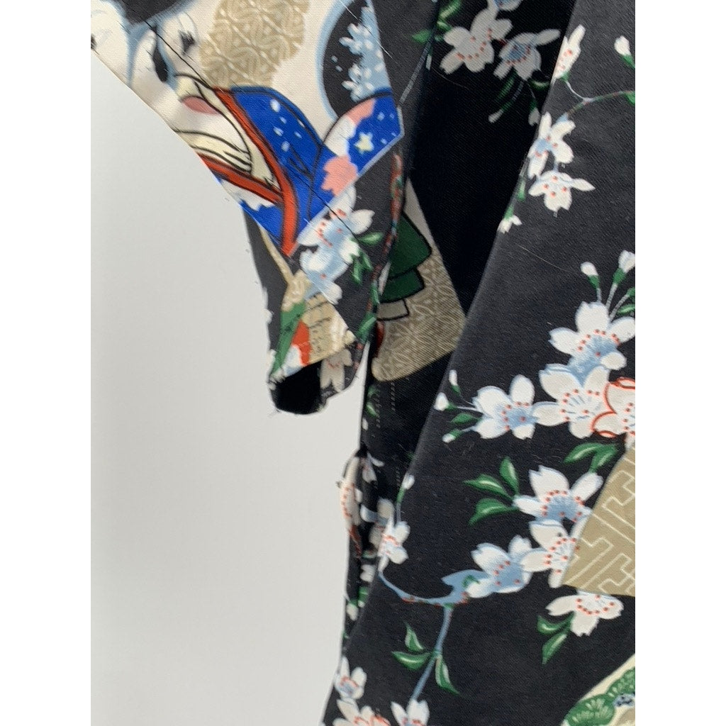 UNBRANDED Women's Black Floral Wide Sleeve Kimono SZ OS