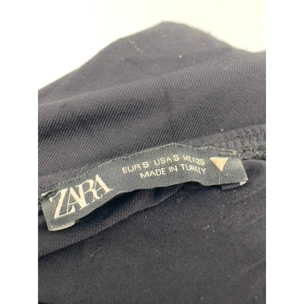 ZARA Women's Black Ruched V-Neck Tank Bodysuit SZ S