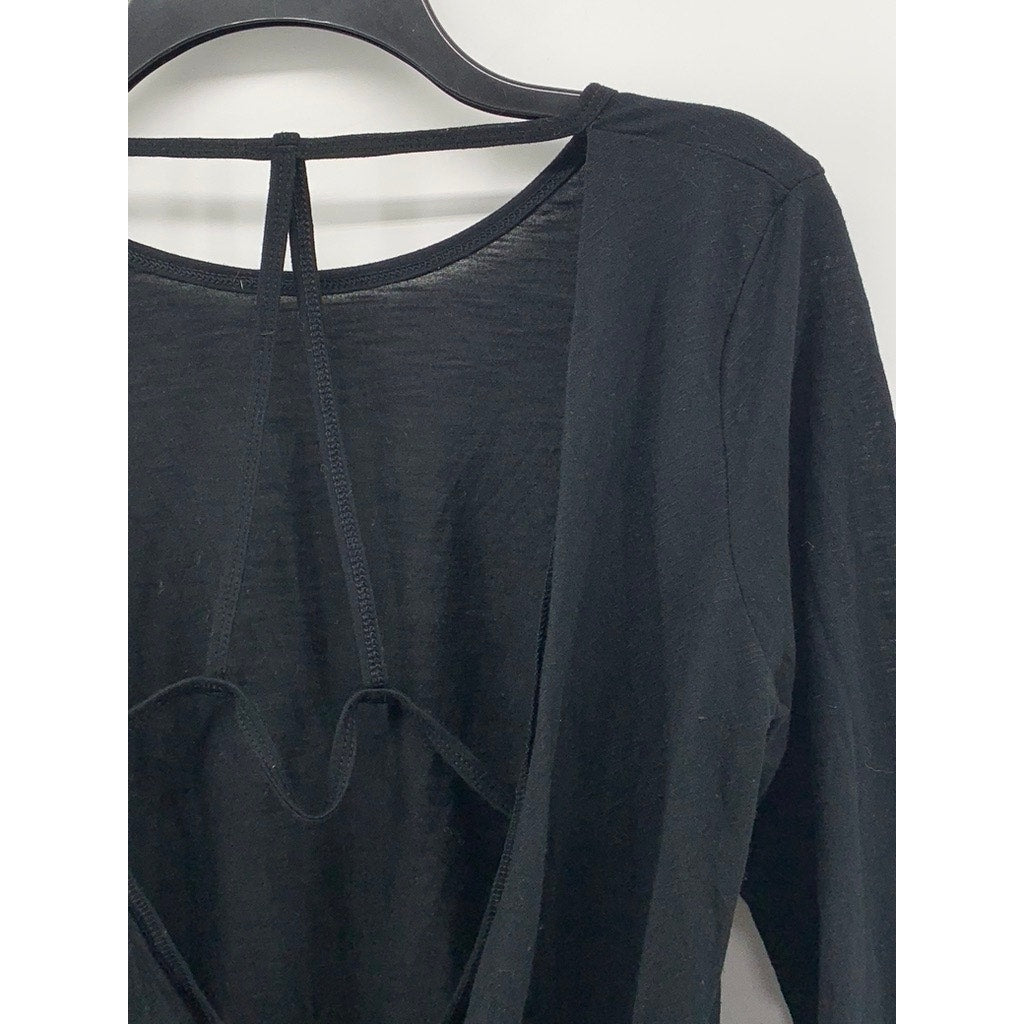 UNBRANDED Women's Black Crewneck Cutout Back Long Sleeve Top SZ M