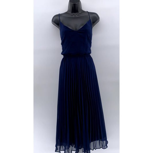 ASOS DESIGN Women's Dark Blue V-Neck Pleated Waist Tie Midi Dress US 8