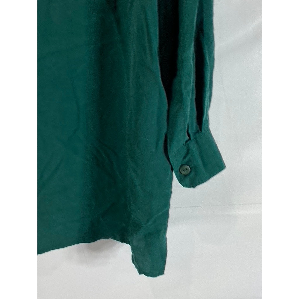 B. MOSS Women's Dark Green Flap Chest Pocket Button-Up Long Sleeve Silk Top SZ L