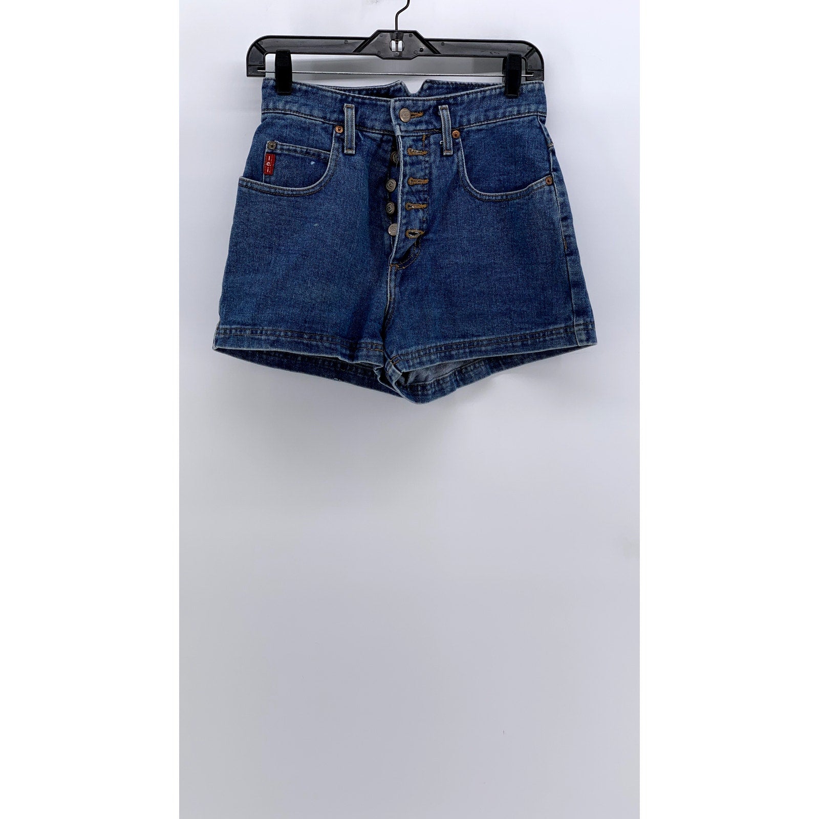 LEI Women Juniors' Blue Denim Button-Front High-Rise Shorts SZ 7