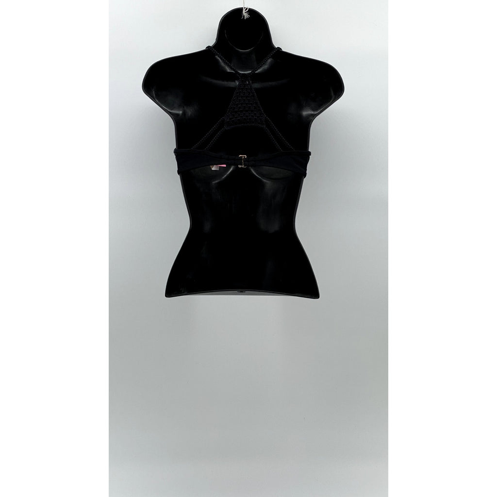 VICTORIA SECRET Women's Black Braided Crochet Knit Push-Up Bra SZ 32C