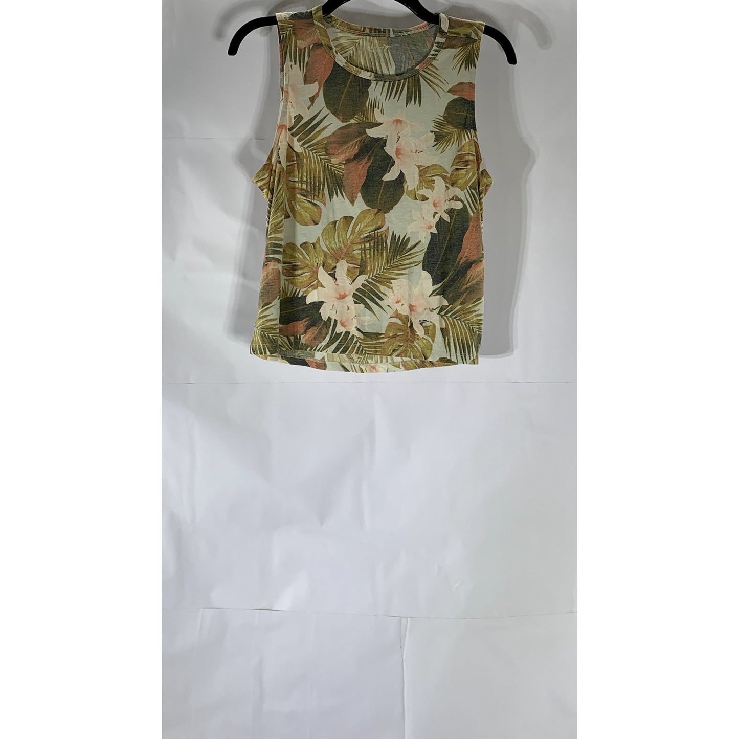 OLD NAVY ACTIVE Women’s Beige-Green Tropical Floral Go-Dry Crewneck Tank Top SZM