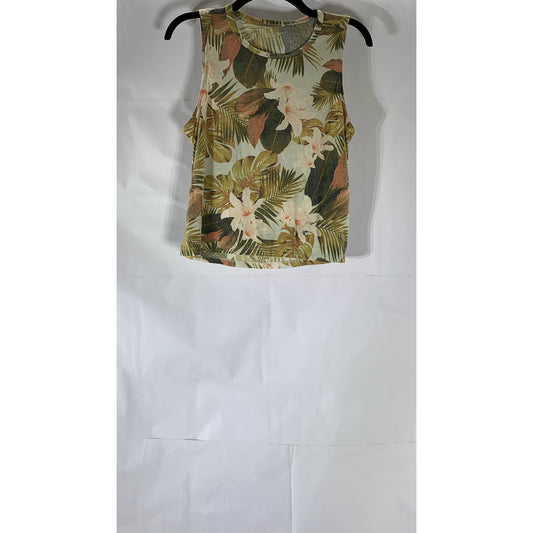 OLD NAVY ACTIVE Women’s Beige-Green Tropical Floral Go-Dry Crewneck Tank Top SZM