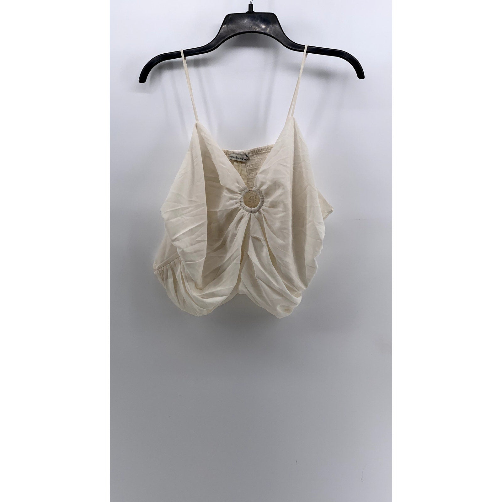 ABERCROMBIE & FITCH Women's Cream V-Neck O-Ring Cropped Top SZ XL