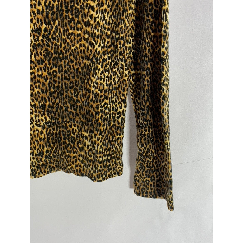 JONES NEW YORK SPORT Women's Brown/Black Animal Print Mock-Neck Top SZ S