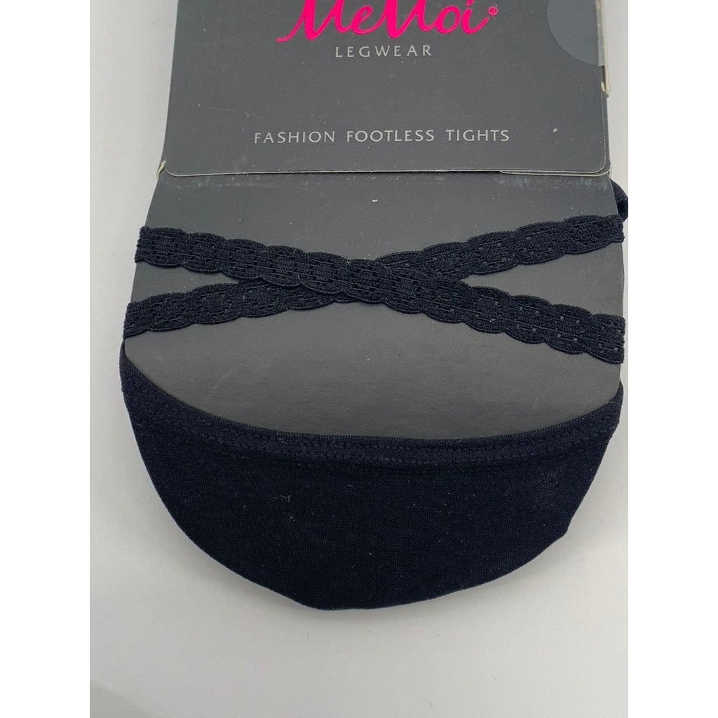 MEMOI Women's Black Solid Semi Sheer Criss-Cross Footless Tights SZ S/M
