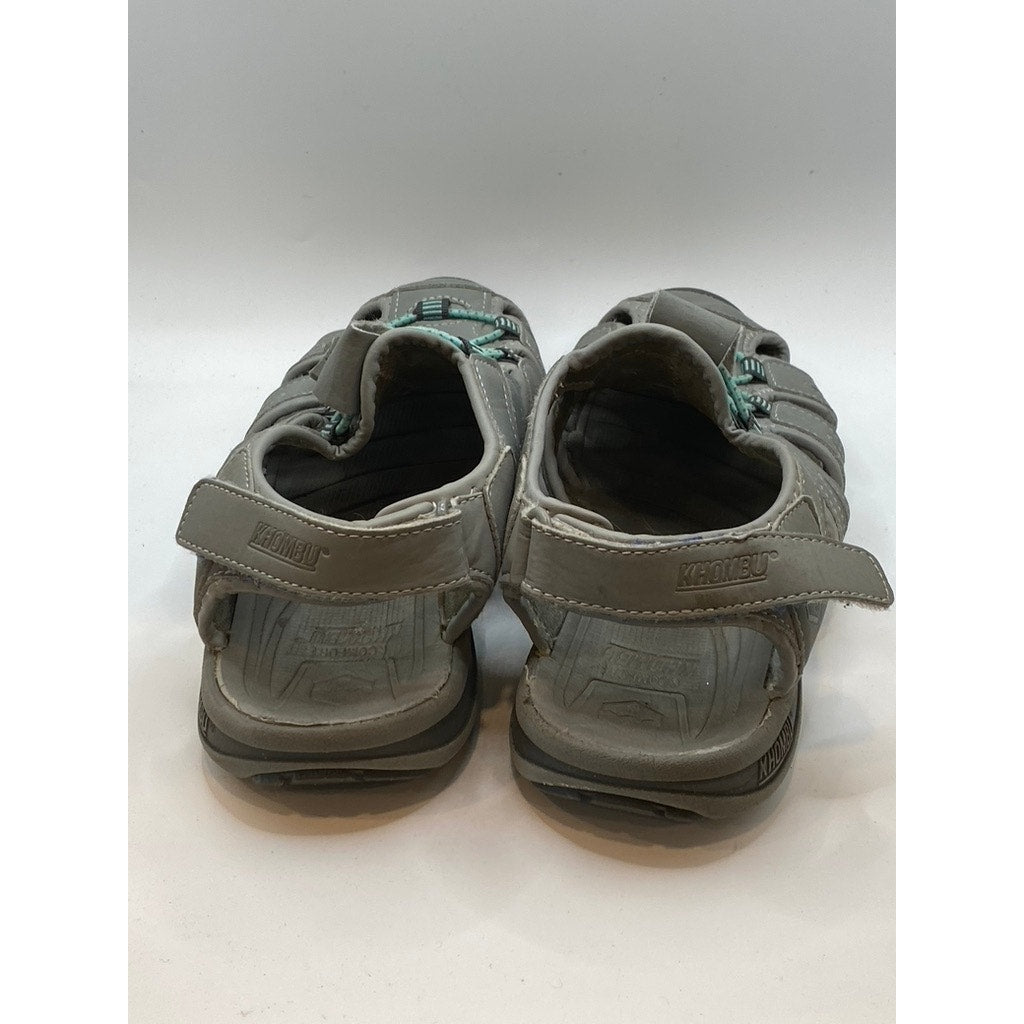 KHOMBU Women's Gray-Teal Ashley Cutout Bungee Lace-Up Heel-Strap Sandals SZ 9