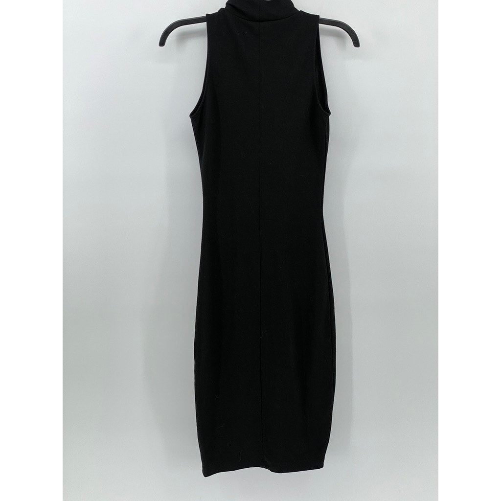 ZARA Women's Black Mock-Neck Sleeveless Bodycon Midi Dress SZ S