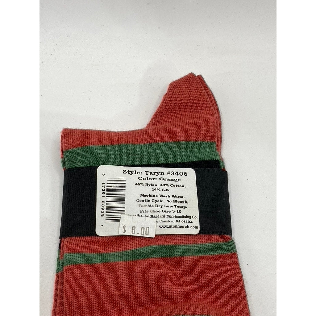 B.ELLA Women's Orange-Green Striped Knit Silk-Blend Taryn Crew Socks SZ OS