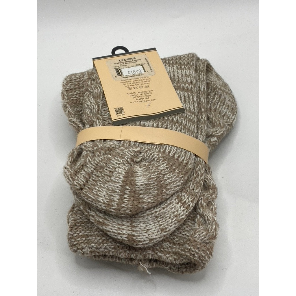 LEGMOGU'E Women's Taupe Rhythmic Mesh Chunky Knit Textured Boot Socks SZ OS