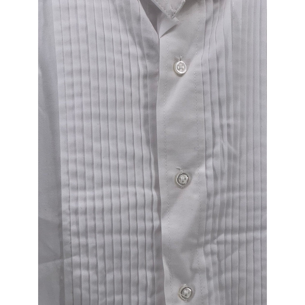 MARTINO COLLECTION By Henry Segal Men's White Pleated Button-Up Shirt SZ L